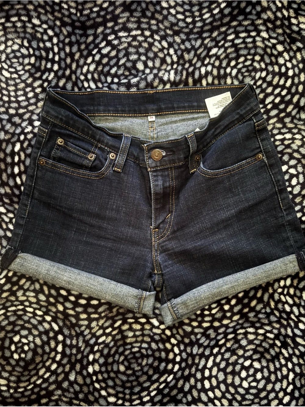 Levi Rolled Cuff Dark Indigo Denim Shorts for Women
